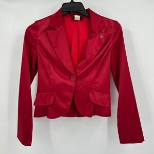 Countess Womens Vintage Satin Blazer Size S Old Money Holiday Party Red Festive